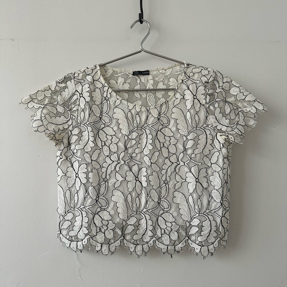 Zara The W Collection Blackwhite Lace Cropped Top